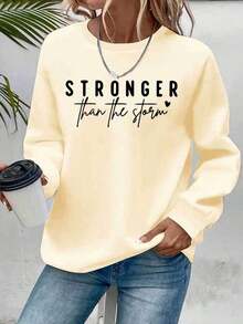Winter Clothes For Women Christmas Outfit Women2025Women's "STRONGER Than The Storm" Motivational Crew Neck Sweatshirt - Vibrant Green Casual Pullover With Heart Accents, Cozy Fall Winter Machine-Washable Top, Ladies SweatshirtsSoft And BreathableLoose And Comfortablesudaderas De Mujer - 黑色 - 查看 11