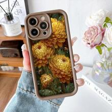 Funda para teléfono con borde negro diseño de flores amarillas con abejas y gotas de agua estilo natural para uso diario y protección elegante - Burdeos - Ver 5