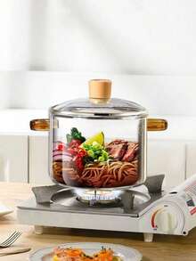 Pentola per zuppe in vetro borosilicato da 1,6 litri con manico - Pentola trasparente resistente al calore, adatta per fornelli e forni, perfetta per zuppe, latte e ramen - Accessorio da cucina inodore, ideale per regali di Natale e cucina festiva