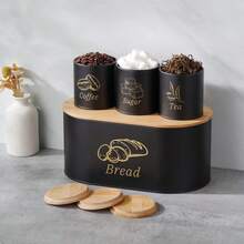 NYKAINMAN Bộ 4 hộp đựng thực phẩm bằng kim loại màu đen, có thể đựng bánh mì, trà, cà phê, đường, gia vị, thích hợp cho Giáng sinh, Lễ Tạ ơn, Lễ Phục sinh, các bữa tiệc ngoài trời. - màu đen - Xem 7