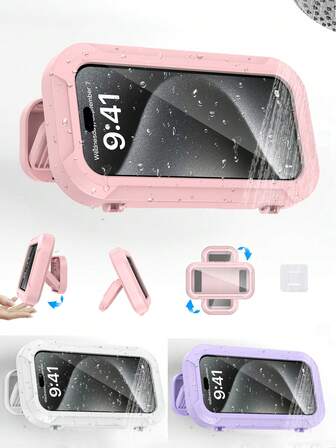 360° Rotation Waterproof Shower Phone Holder, Retractable, Angle Adjustable, Shower Phone Case, Anti-Fog High Sensitivity Cover Mount Box For Bathroom Wall Mirror Bathtub Kitchen, Waterproof Bathroom Touch Screen Phone Box, No Drilling Wall-Mounted Touch Screen Phone Holder Box, Compatible With 4" - 7" Cell Phones