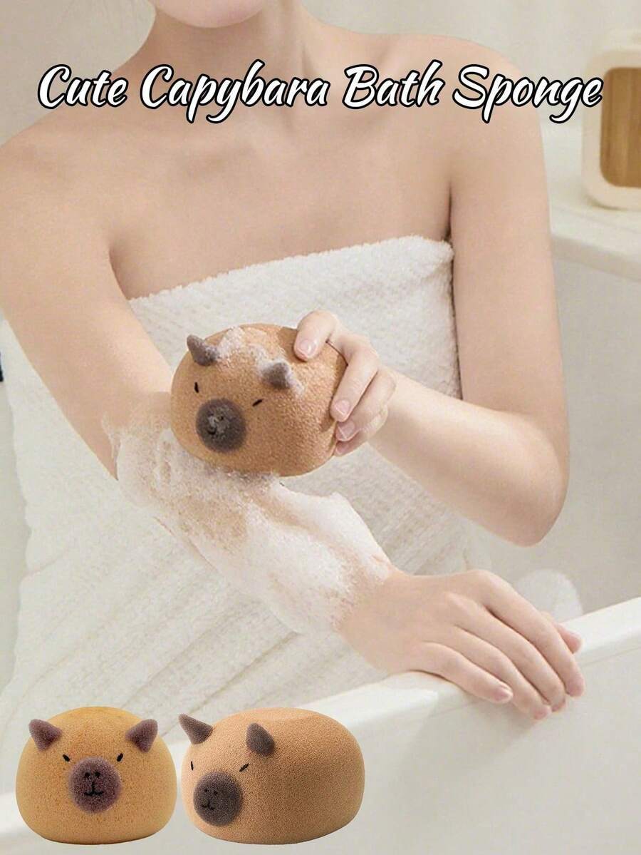 1 burete de baie drăguț cu capibara - moale și hipoalergenic, culoare bej deschis, detergent exfoliant delicat. Decor perfect pentru baie, durabil, accesoriu ideal pentru baie. Designul adorabil cu capibara și materialul moale bej deschis creează o experiență de baie distractivă și relaxantă, excelent pentru exfolierea feței și a corpului. Burete de baie drăguț, burete mare de baie și alte accesorii pentru baie. - Multicolor - Vizualizare 1