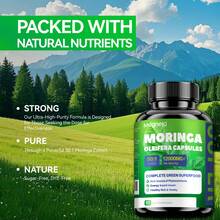 MEGNETA Moringa Capsules - 12000mg Pure Moringa Powder, Rich In Antioxidant, Energy, Light Beige Health, Gut Health, Immune, 60 Capsules - One bottle - Trial stage - 查看 5
