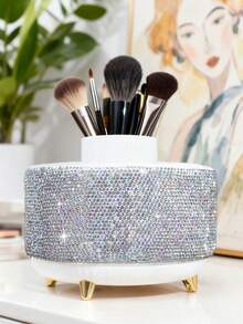 360° Rotating Makeup Brush Holder, Vanity Table Organizer, Cosmetics And Skincare Product Storage, 5-Compartment Makeup Brush Cup, Dressing Table Desktop Organizer, A Gift For Women And Girls (Sparkling Diamond Design).,Gifts For Women,Christmas Gifts,Gift Ideas For Women - Multicolor - View 3