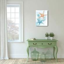 1pc Starfish Ocean Coastal Canvas Wall Art Print, Watercolor Marine Sea Life Home Decor For Living Room Bathroom, Beach Theme Stretched Artwork For Bedroom - 彩色 - 查看 6