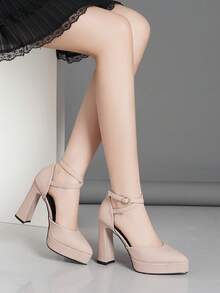 女士镂空高跟鞋，超高跟，粉色、杏色、白色、黑色、红色、银色、金色可选，时尚百搭 - 粉色 - 查看 4