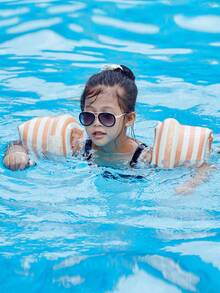 1 Pair Retro Striped Inflatable Swim Arm Bands, Rollup Strap, Buoyancy Equipment For Beach, Lake, Pool & Outdoor Activities, Vintage Design, Fun Swimming Gear, Comfortable Wear, Lightweight Buoyancy, Rolling Strap With Float - Multicolor - View 11