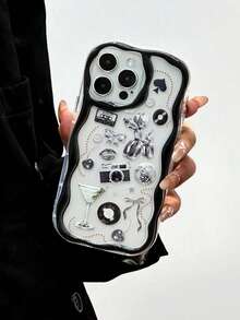 Retro-Inspired Black-Toned Floral Print Phone Case With Cream-Colored Trim Compatible With Apple 17/17Pro/17promax/16/15/11/12/13/14 Pro Max/Xs/Xr/11 Pro/11 Pro Max/12 Pro/12 Pro Max/13 Pro/13 Pro Max/7 Plus/14 Pro/14 Pro Max/14 Plus/8 Plus /Se2,Galaxy /S21 5G/S21 FE 5G/S21 Ultra 5G/ S22/S22 Ultra/S22+/S23 Ultra/S23/S23+/S24/S24+/S24 Ultra/S24FE /S25/S25+/S25 Ultra, X Iao Mi, Redmi Note, OPPO, Vivo, Honor - Clear - View 3