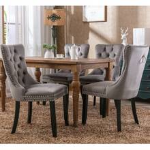 4 Piece Set Velvet Upholstered Dining Chairs, Wingback Side Chairs Button Tufted With Solid Wood Legs For Kitchen,Dining Room. - Xám - Xem 2