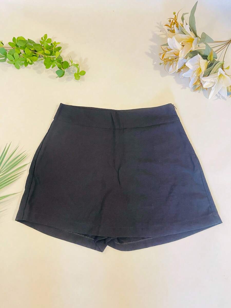 FANNY MODAS Fashion Short Skirt, Simple Zipper, Pocket, Button, Beach - Black - View 1
