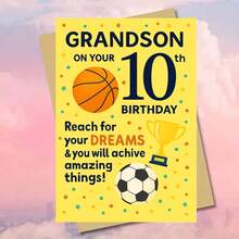 بطاقة تهنئة عيد ميلاد بموضوع رياضي مع مغلف (11 سم * 16 سم) - تصميم "اسع لتحقيق أحلامك"، مشهد كرة السلة وكرة القدم، مثالية للهواة الرياضيين والأحباء، مناسبة لاحتفالات وإنجازات أعياد الميلاد، بطاقة عيد ميلاد رياضية | بطاقة تحفيزية | بطاقة تهنئة ورقية