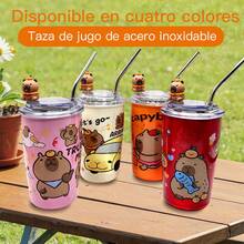 Vaso Capibara de Acero Inoxidable con Pajita y Tapa Transparente - Marfil - Viajes con capibaras - Ver 3