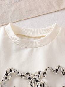 2pcs Baby Girls' Casual Cute Knitted Leopard Print Bow Sweatshirt And Elastic Waist Leopard Print Pants Set, Autumn/Winter - White - View 3