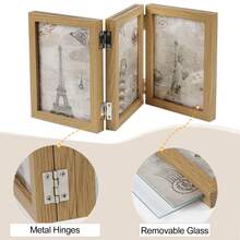 精致三折小相框，4 x 6 英寸铰链式相框，3 个开口，采用真玻璃。 - 彩色 - 查看 6