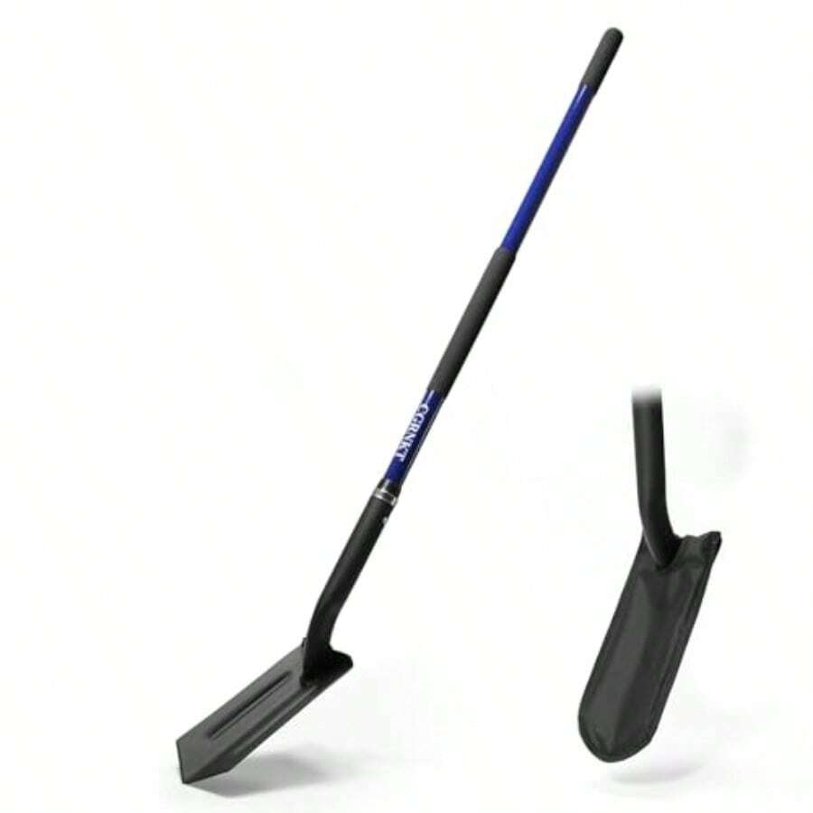 CGRNT 4-Inch Heavy Duty Trench Shovel With Blue Handle Narrow Trenching Spade For Digging Gardening Landscaping 56 Inch Professional Grade Tool For Irrigation Rocky Soil Applications Durable Design For Efficient Trenching In Hard Soil And Landscape Maintenance - Blue - View 1