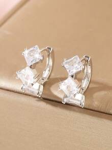 1 Pair Luxury Copper Inlaid Cubic Zirconia Geometric Round Hoop Earrings, Shiny Fashion Earrings Gift For Women - Multicolor - View 21