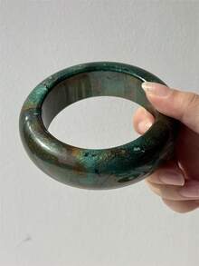 1 pieza Brazalete ancho de resina verde vintage con diseño geométrico, joyería gruesa con efecto tie-dye rayado