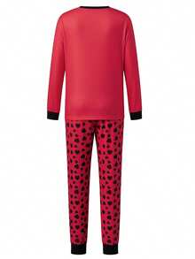 Valentines Day Matching Family Pajamas Set Stylish Love Heart Pattern Family Matching Outfits - Red - View 3