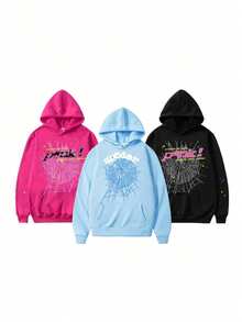Hip-Hop Spider Web Pattern Hoodie, Y2K Retro Pullover, Suitable For Both Men And Women, Is The Perfect Casual Item For A Fashionable Street Style. - 藍色 - 查看 4