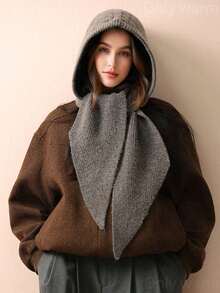 1pc Women Casual Solid Color Knit Textured Warm Windproof Thermal Lined Cute Knitted Hooded Scarf Neck Warmer, Suitable Dates, Daily Wear, Shopping, Traveling, Matching Dress - A - Xem 9