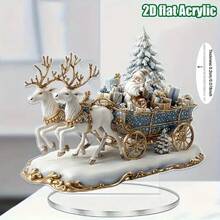 2D Flat Christmas Sleigh Acrylic Hanging Decor, Boho Style With Santa Claus - Multipurpose Holiday Decoration For Home, Bedroom And Yard, No Power Needed, Perfect For Thanksgiving, New Year And Winter Celebrations, 2D Flat Design, Ideal For Christmas, Also A Great Choice For Thanksgiving - Silver - View 1
