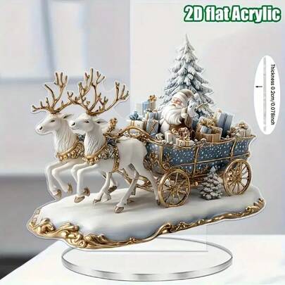 2D Flat Christmas Sleigh Acrylic Hanging Decor, Boho Style With Santa Claus - Multipurpose Holiday Decoration For Home, Bedroom And Yard, No Power Needed, Perfect For Thanksgiving, New Year And Winter Celebrations, 2D Flat Design, Ideal For Christmas, Also A Great Choice For Thanksgiving