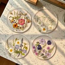 4pcs 2D Flat Acrylic Coasters Colorful Printed Coaster Wildflower Art Design Ideal For Wedding Birthday Christmas Mother's Day Gift Suitable For Table Restaurant Bar Home Decoration Year Round