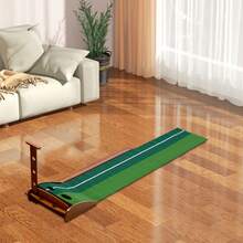 Indoor Golf Putting Practice Mat And Practice Equipment With Automatic Return Training Assistance, Putting Training Equipment With Aiming Line, Dual Hole Design - Wood+Green - View 6