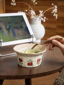 1pc Vintage Style Elegant Star & Moon Rabbit Leaf - 5.5 Inch Ceramic Bowl, Suitable For Salad, Oatmeal, Yogurt, Personal Breakfast - Multicolor - View 8