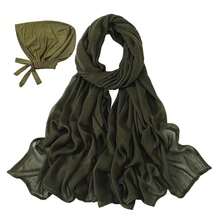 Modal Cotton Hijab Scarf For Women With Undercap Set,OliveGreen - OliveGreen - View 3