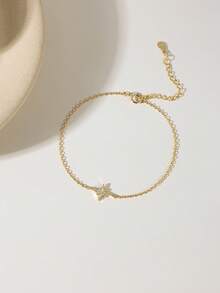 1pc S925 Sterling Silver Eight-Pointed Star Zirconia Bracelet, 14K Gold-Plated Hypoallergenic, Simple And Exquisite Women's Bracelet, Sterling Silver Jewelry, Suitable For Daily Wear, Holiday Gift