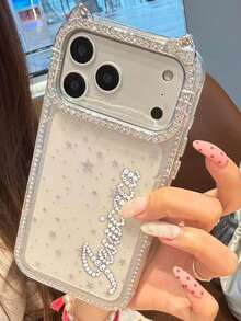 [Customized] Personalized Glitter Luxury Customized Rhinestone Name Star Cat Ears Phone Case Compatible With IPhone 17 Pro Max 17 Pro 16 15 14 13 12 11 Pro Max 16 15 Plus