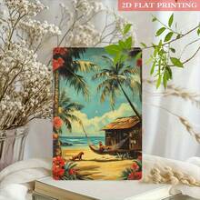 2D Flat, 1pc Tropical Paradise Beach Hut Metal Sign - 20.32x30.48 Cm Iron Wall Decor With Palm Trees, Hammock & Dog,  Coastal Atmosphere For Home, Beach Cottage & Summer Decoration, Beach Theme Decor, Perfect For Room Decor - White - View 7