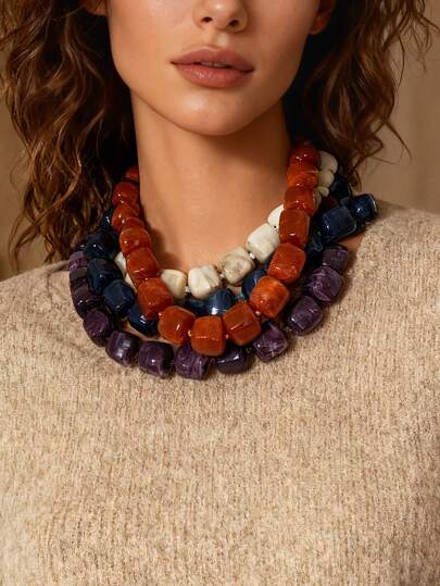 1 pieza Collar de cuentas acrílicas cuadradas geométricas minimalistas y de moda para mujeres, versátil para días festivos y uso diario