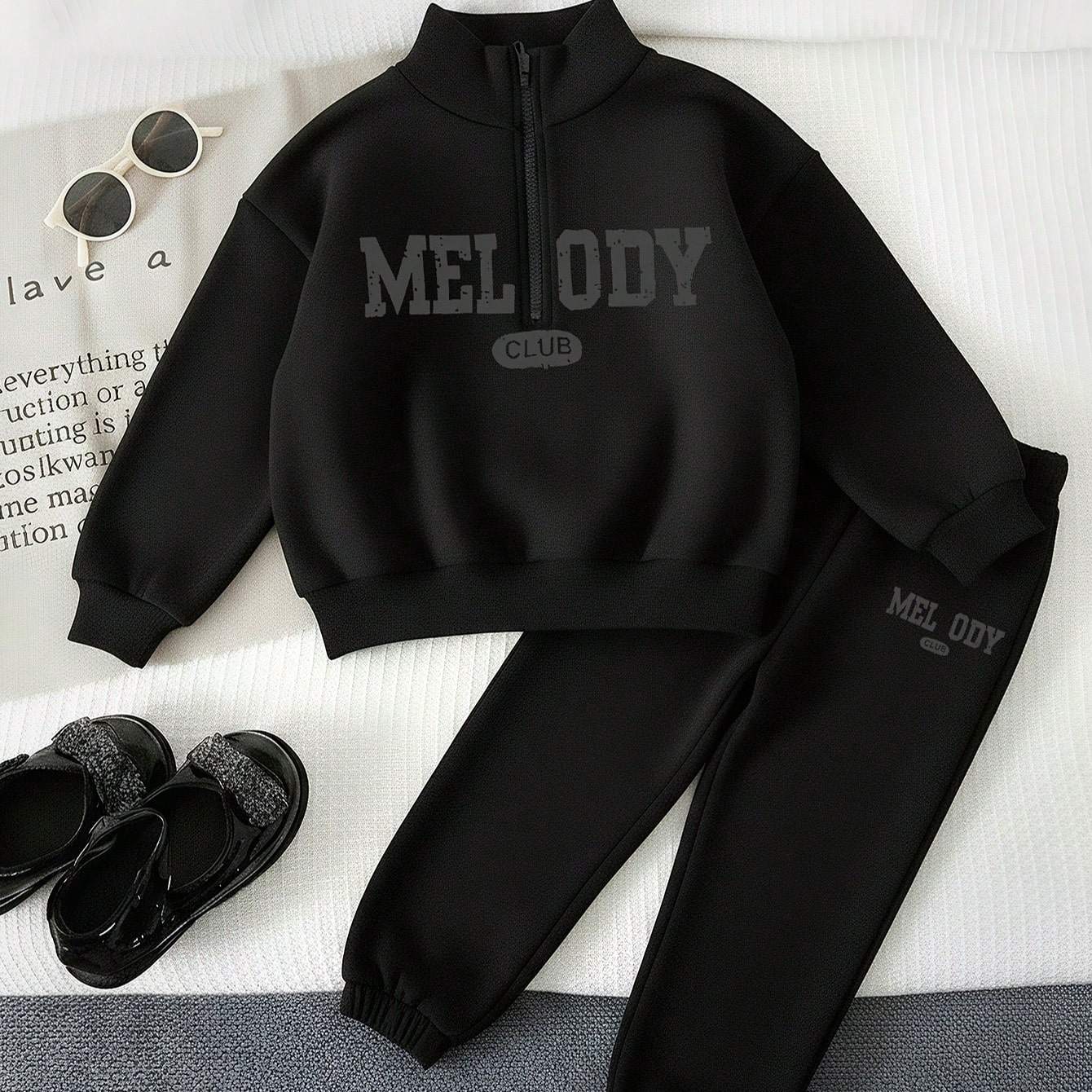 Set de 2 piezas de sudadera con cremallera de cuello alto y pantalón de chándal para niños y niñas en otoño/invierno, de moda, piel amigable, sua