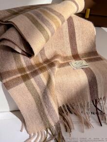 100% Wool Plaid Scarf, Versatile British Style Colorblock Warm Shawl Wrap, Winter - Mikag - View 2