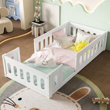 Wooden Platform Bed 90x200 With Guardrail, White - White + Solid Wood + MDF - View 11