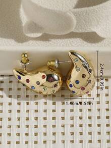 1 Pair Fashionable Niche Retro Shiny Earrings, Delicate Versatile Minimalist Luxury Design Earrings - Colored Diamonds - View 3