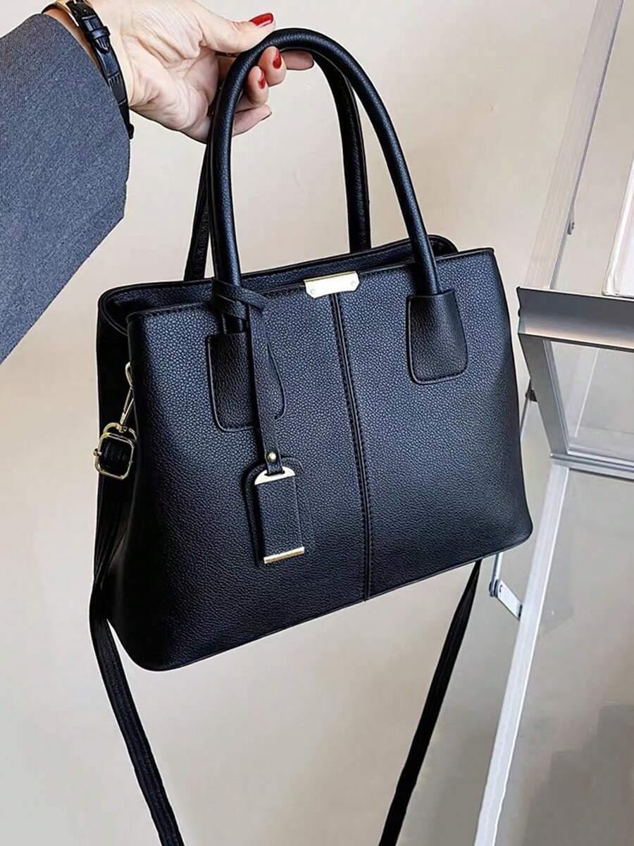 Women's Stylish Textured Tote Bags Elegant Multi Layer Shoulder Bags Casual Office Commuter Handbags For Daily Use - 黑色 - 查看 1