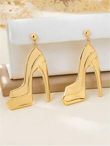 1 par de pendientes con forma de tacón alto únicos para mujer, pendientes con dijes personalizados - Amarillo Oro - Ver 3