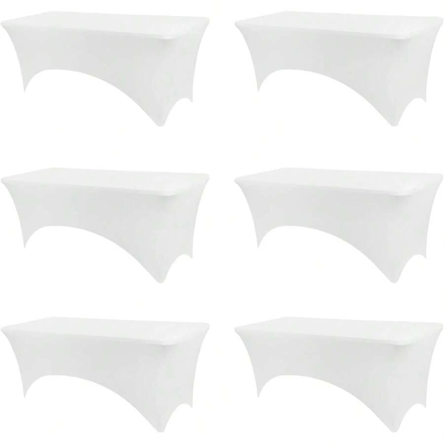 6 Pack Spandex Table Covers 6 Feet, Stretch/Fitted Table Covers For 6 Feet Folding Table, Rectangular Spandex Table Cloths For Wedding Party Or Event (6FT-6PCS, White) - 白色 - 查看 1