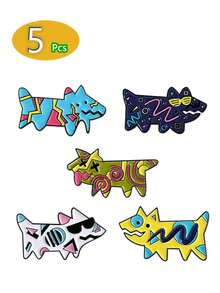 1 set de 2/5 piezas de broches artísticos con diseños de grafiti, animales, colores personalizados, perros geométricos, accesorios creativos para ropa, bolsas, adecuados para equipaje, bolsas, chaquetas, zapatos, sombreros