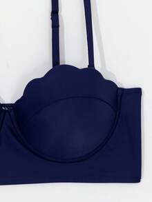 Conjunto De Traje De Baño Con Estampado De Plantas Tropicales Para Mujer,Conjunto de Bikini de Estampado Tropical 3pcs - Azul oscuro - Ver 6