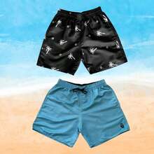 Set Of 2 Men's Tactel Shorts With Pockets - Beachwear, Gym, Pool - Black and Baby Blue - View 1