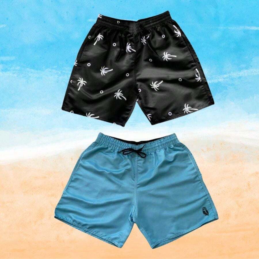 Set Of 2 Men's Tactel Shorts With Pockets - Beachwear, Gym, Pool - Black and Baby Blue - View 1