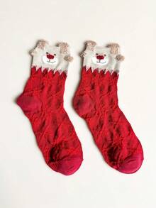 6pcs Women's Santa Claus, Snowman, Reindeer Red Christmas Mid-Calf Socks, Suitable For Christmas Outfits - Multicolor - View 8