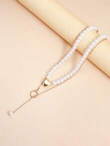 4-Piece Set Of Fashionable And Simple Baroque Faux Pearl Metal Heart Necklace With Adjustable Fine Chain Necklace, Women's Fashionable Jewelry, Suitable For Banquets Parties Daily Dates Commuting Wear