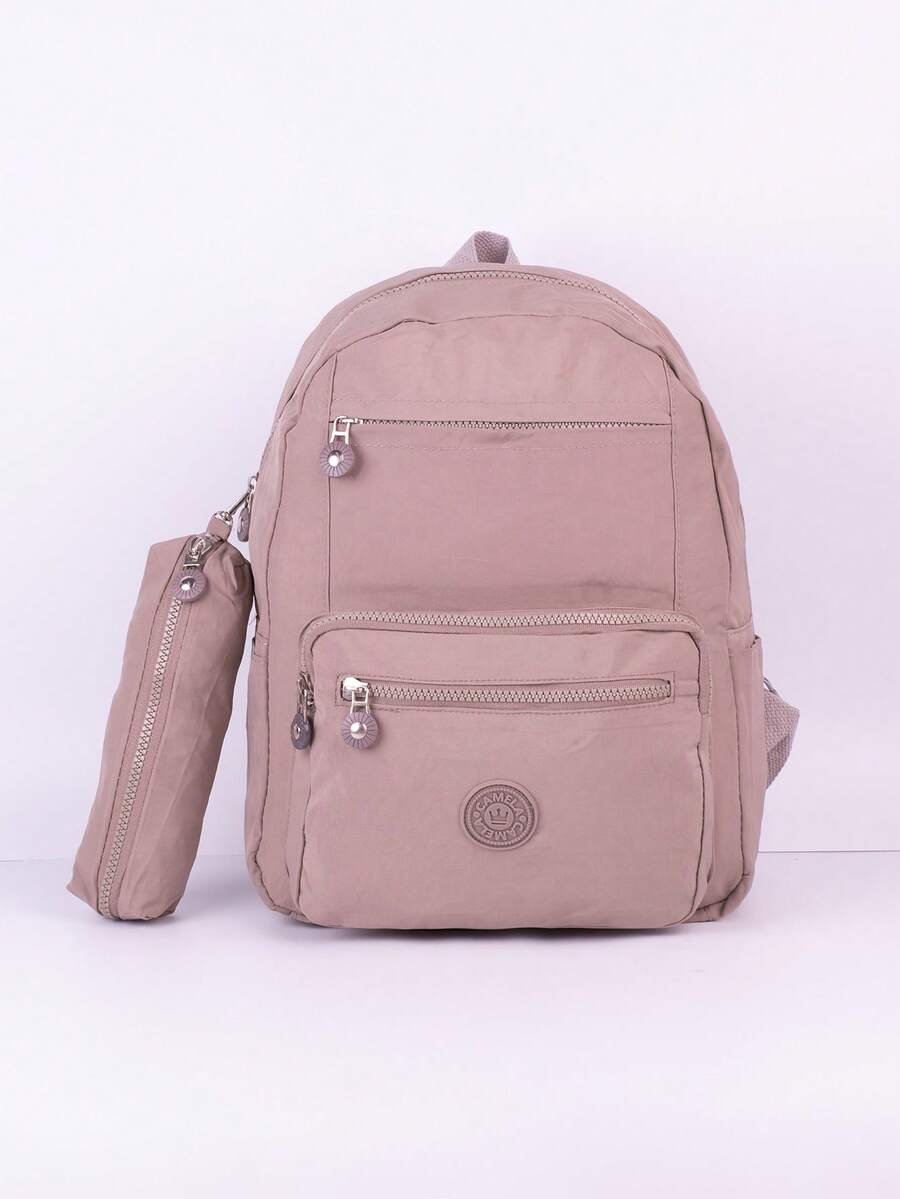 Backpack And Pencil Case Kit For Youth/College, Small, Waterproof Nylon, Plain, C306 - Màu be - Xem 1