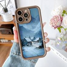 Cubierta de telefono con borde negro azul paisaje invernal casas nevadas montañas escena nocturna para uso diario y viajes - Burdeos - Ver 5