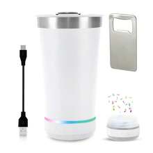 Vaso Termo De Acero Inoxidable Con Bocina Bluetooth y Destapador 473ml Luz Led Para Cafe Agua Fria/Caliente Portatil - Blanco - Ver 1